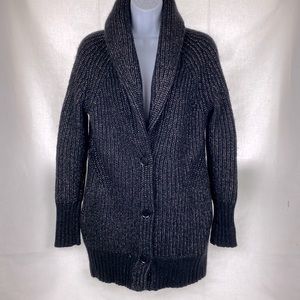 Banana Republic cardigan sweater Italian wool blend black gray silver pockets M